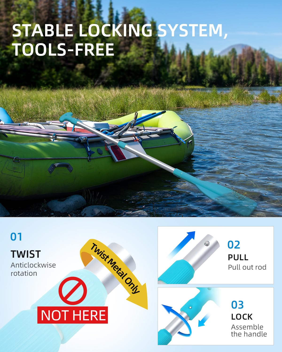 OCEANBROAD Telescoping Emergency Paddle 21''-42''（Assembling Required） Collapsible Paddles Aluminium Shaft for Kayaking Boating Canoeing River Tubing, Blue, 2 Paddles