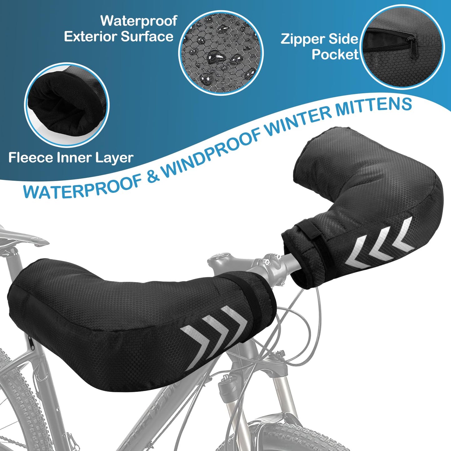 Laelr Bike Handlebar Mittens Winter Warm Mitts Bicycle Motorcycle Handlebar Mitts Cold Weather Mountain Commuter MTB Fat Bike Bar Covers Reflective Cycling Gloves for Men Women Winter