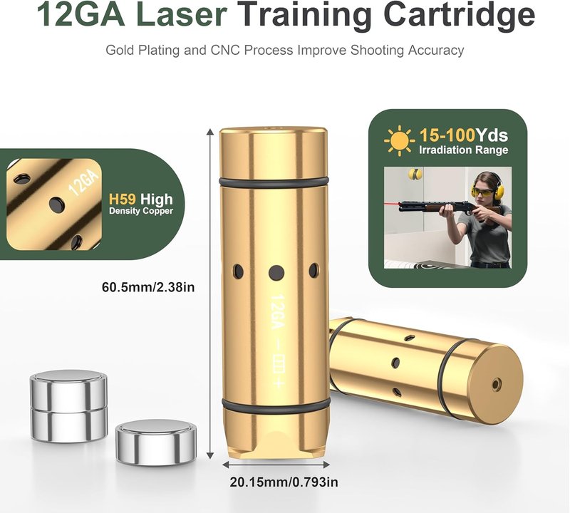 Laser Training Cartridge - 12GA Dry Fire System for Shooting Practice | Includes 2 Batteries