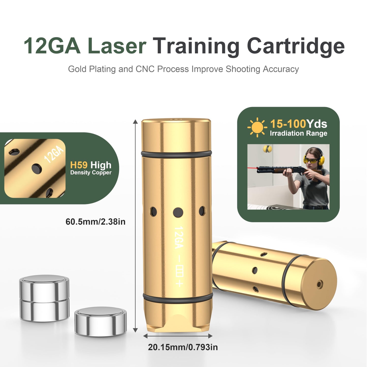 VSTRANICS 12GA Laser Training Cartridge Dry Fire Laser Training System for Dry Fire Practice and Shooting Training with 2 Set Batteries