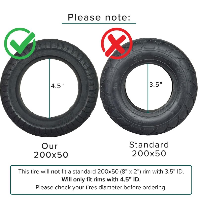 AlveyTech 200x50 with 4.5" Inner Diameter Solid Tire for Ninebot by Segway (ES1, ES1L, ES2, ES4) Self-Balancing Scooter - Replacement Tube-Less Tires for Rims, Hubs, or Wheels with 4-1/2 Inch ID