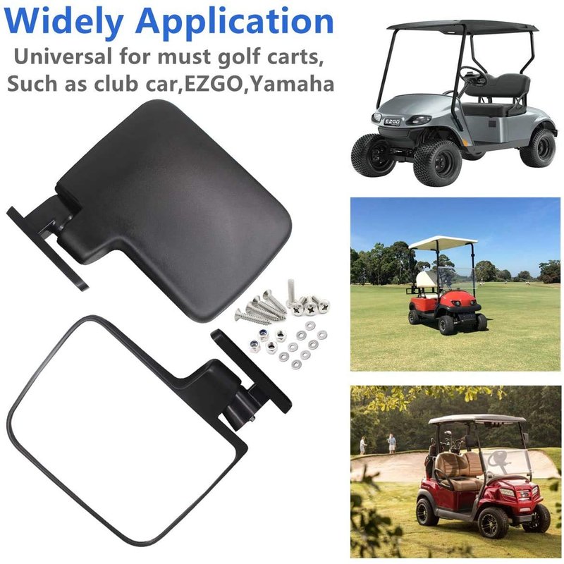 HKOO Golf Cart 16.5" Wide Folding Side & Rear Panoramic Mirrors - Fits Club Car, EZGO, Yamaha Combo Pack