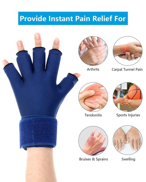 Luguiic Finger Arthritis Compression Ice Glove Blue Full Finger Arthritis Ice Glove Bundle