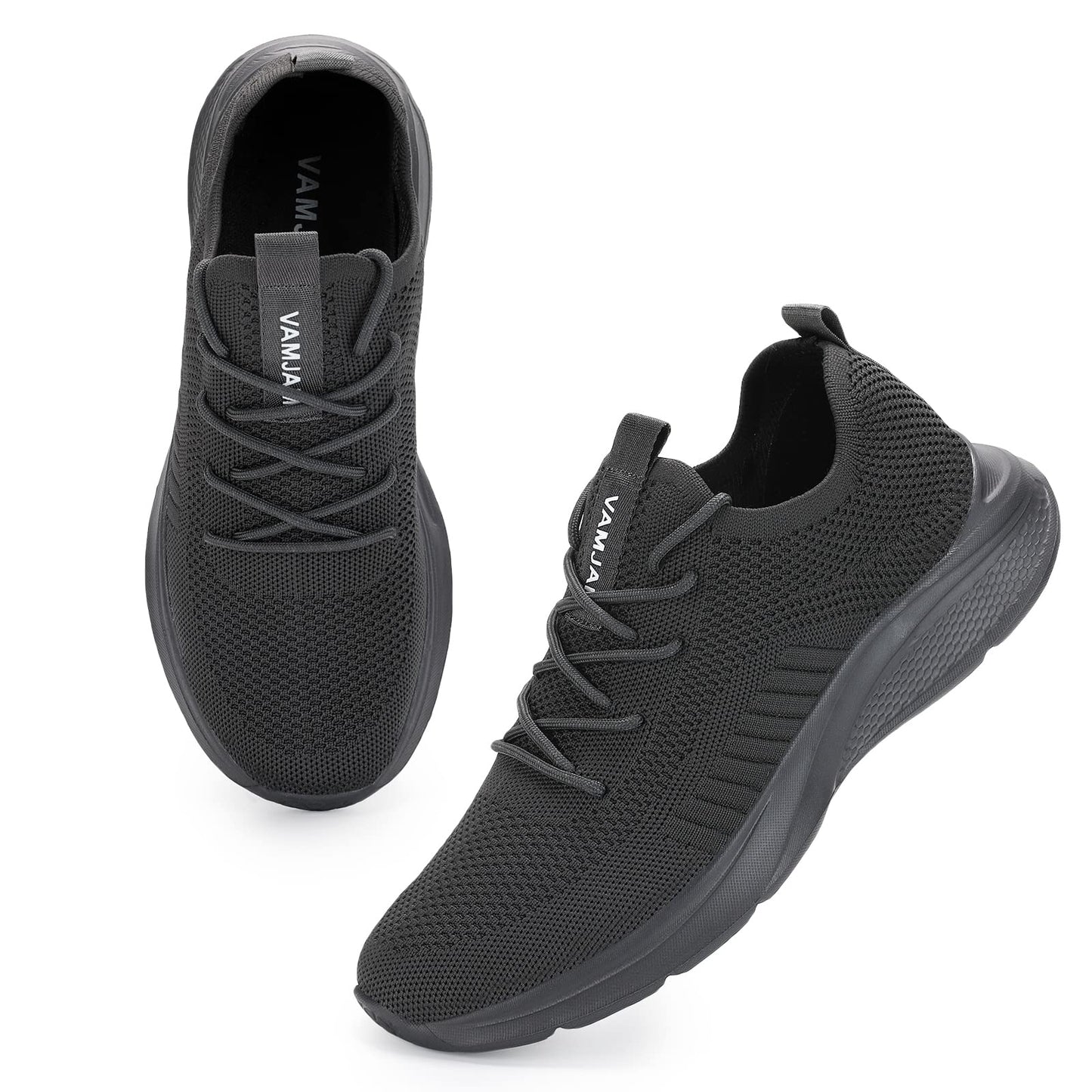 VAMJAM Men's Running Shoes Fashion Sneakers Lightweight Breathable Flying Knitting Lace Up Mesh Walking Shoes Workout Casual Sports Shoes Allgrey Size 9.5