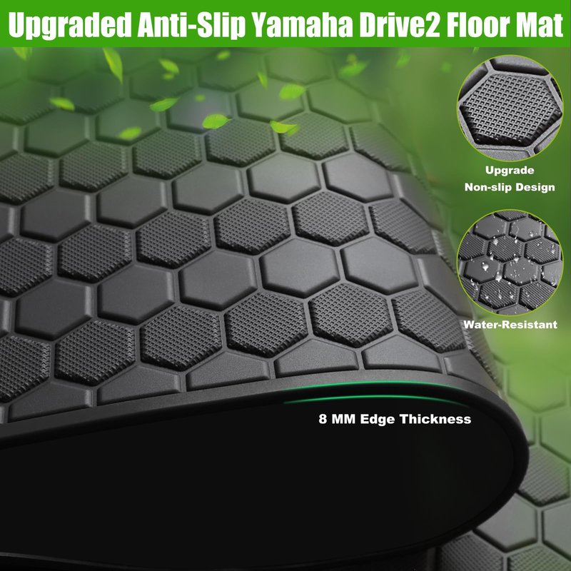 Yamaha Drive2 Golf Cart Full Coverage Floor Liner Mat, Only Fits Yamaha Drive2 (2017-2023), UMAX Rally 4x4, Adventurer (2017-2023), Upgraded Non-Slip, 8MM Natural Thick Rubber Floor Mats (Black Trim)