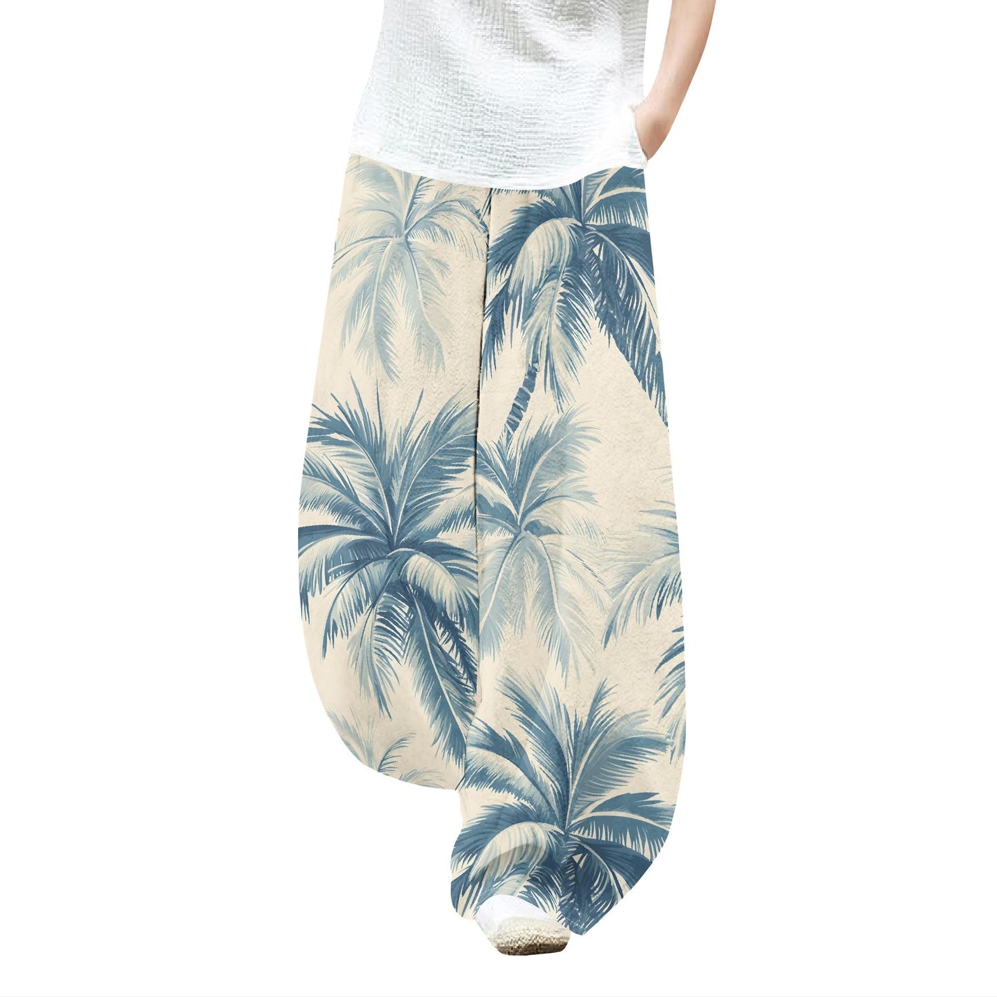 Printed Yoga Pants Casual Wide Leg Elastic Waist Walk Active Beach with Pockets Womens Workout Trousers Style16 XL