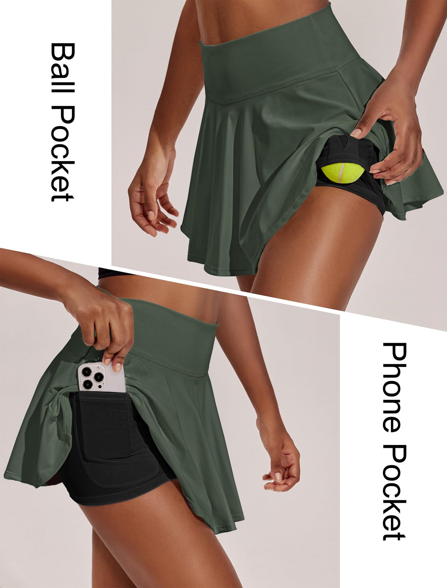 PINSPARK Womens Pleated Tennis Skirt with Shorts High Waisted Athletic Golf Skorts Tummy Control Workout Skirts, Camo Green XS
