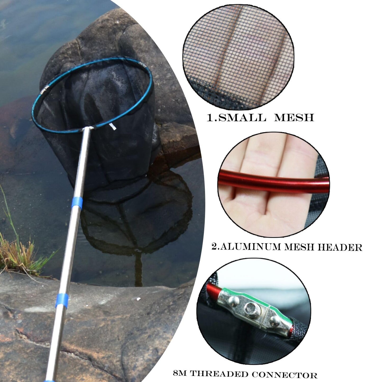 Fishing Nets 2 Pack Removable Lightweight Landing Net with Stainless Steel Pole Handle for Catching and Releasing Butterfly Nets (Blue + Red)