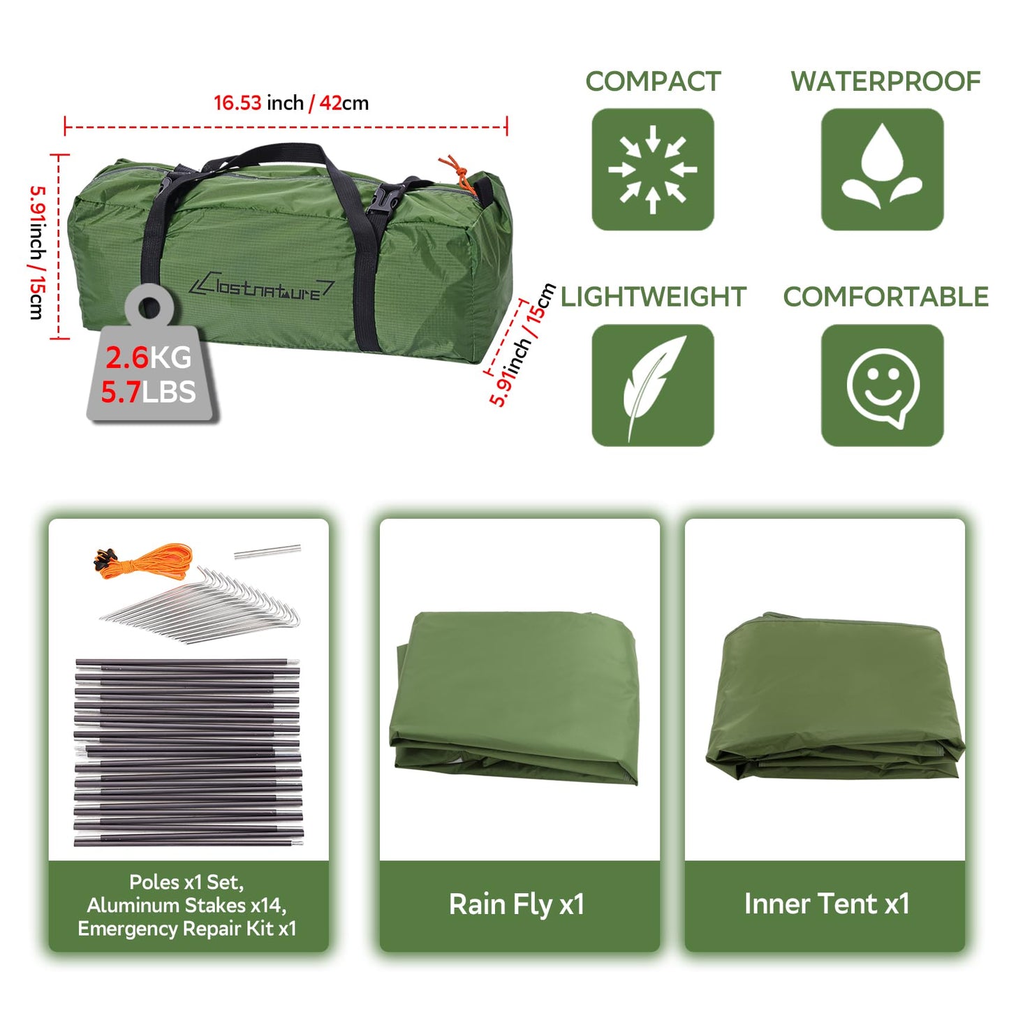 Clostnature Lightweight Tent for Backpacking - 2 Person Ultralight Backpacking Tent, Waterproof Easy Setup Camping Tent, Hiking Tents for Outdoor, Hiking and Mountaineering
