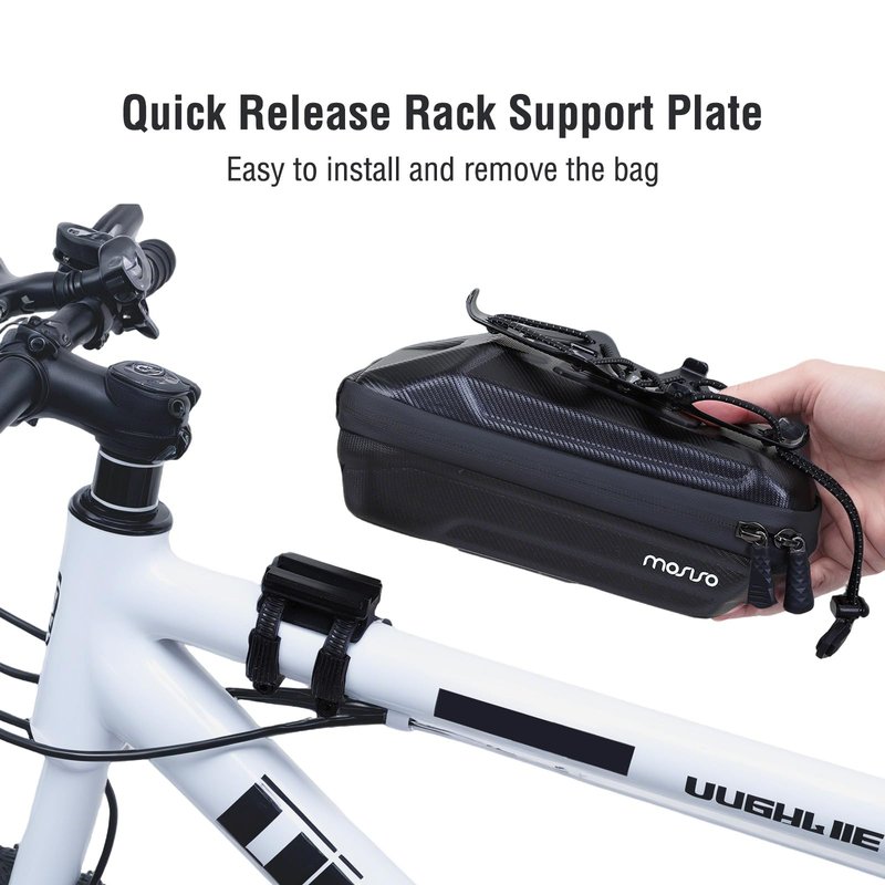 MOSISO Bike Bag Waterproof EVA Bicycle Frame Bag, Bicycle Phone Holder Top Tube Pouch for Phones Under 6.8 inch, Quick Release Cycling Pouch Bike Accessories for Riders Road Mountain Cycling, Black