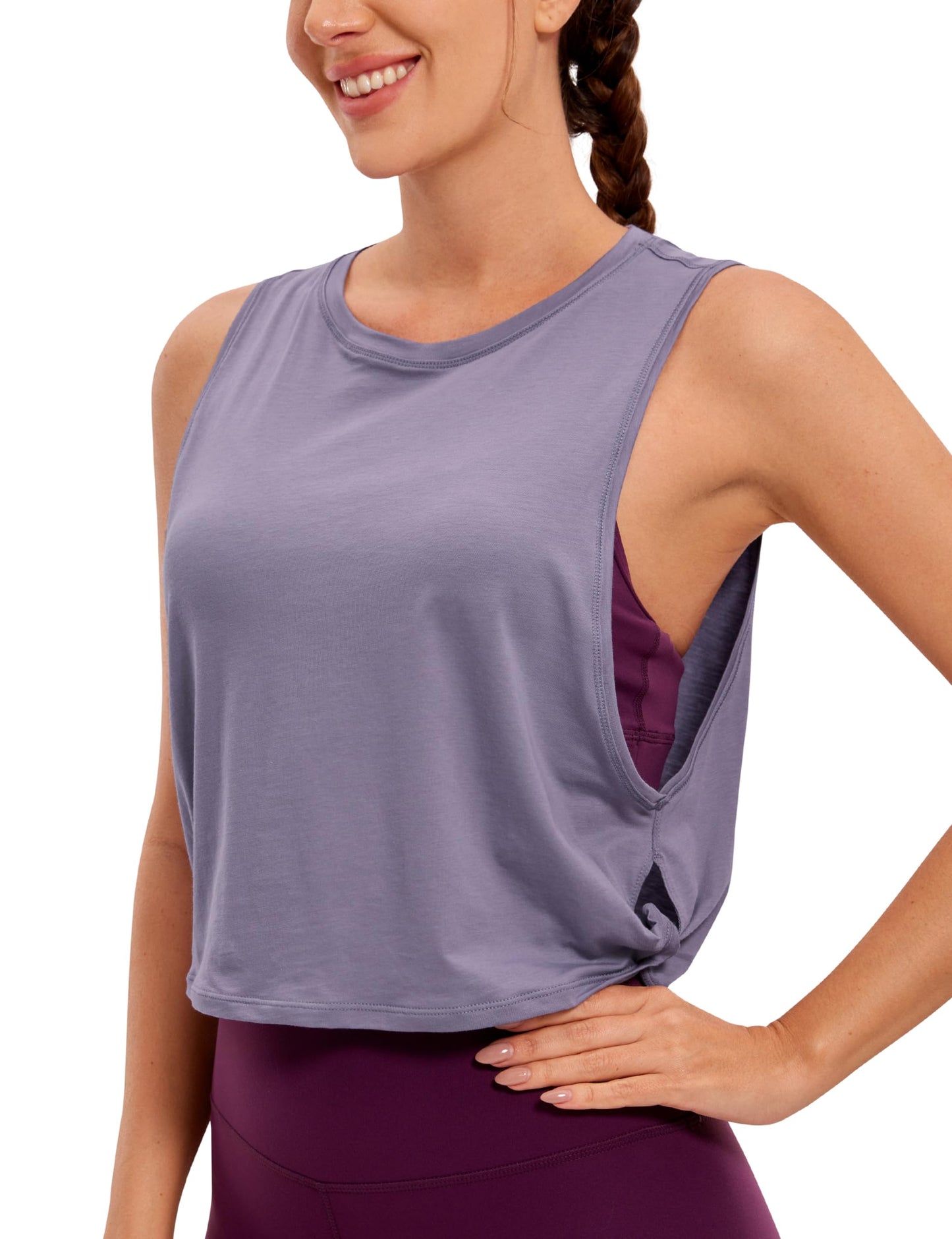 CRZ YOGA Pima Cotton Large Armhole Tank Tops for Women - Workout Sport Athletic Yoga Running Gym Loose Crop Sleeveless Shirts Lavender Gray X-Large