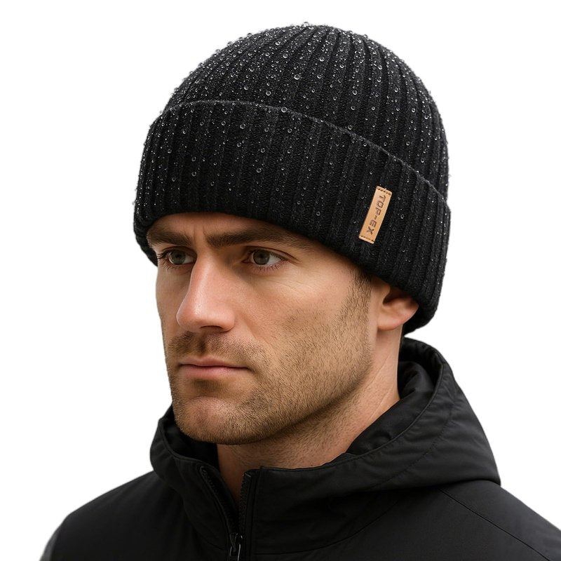 TOP-EX DryKnit™ Waterproof L/XL/XXL Winter Fleece Lined Beanie Hat for Men Women Warm Knit Watch Skull Cap Cold Weather (US, Alpha, Medium, Large, Black(Sentinel))
