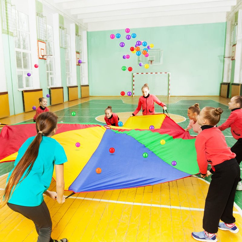 Wettarn Parachute 6/12/16/20/23/30 ft for Kids with Handles and Plastic Balls Rainbow Parachute Toy Tent Game for Kids Cooperative Games and Outdoor Playground Activities(12 ft)