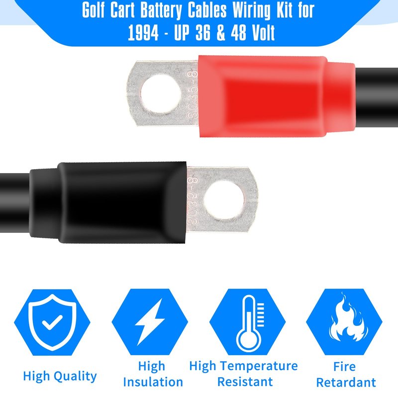 JESTMOTOR 7 Pcs Golf Cart Battery Cables Wiring Kit 4 Gauge Flexible Club Car Precedent Battery Cables for 1994-Up 2 Awg 36 Volt 48v Golf Club Car
