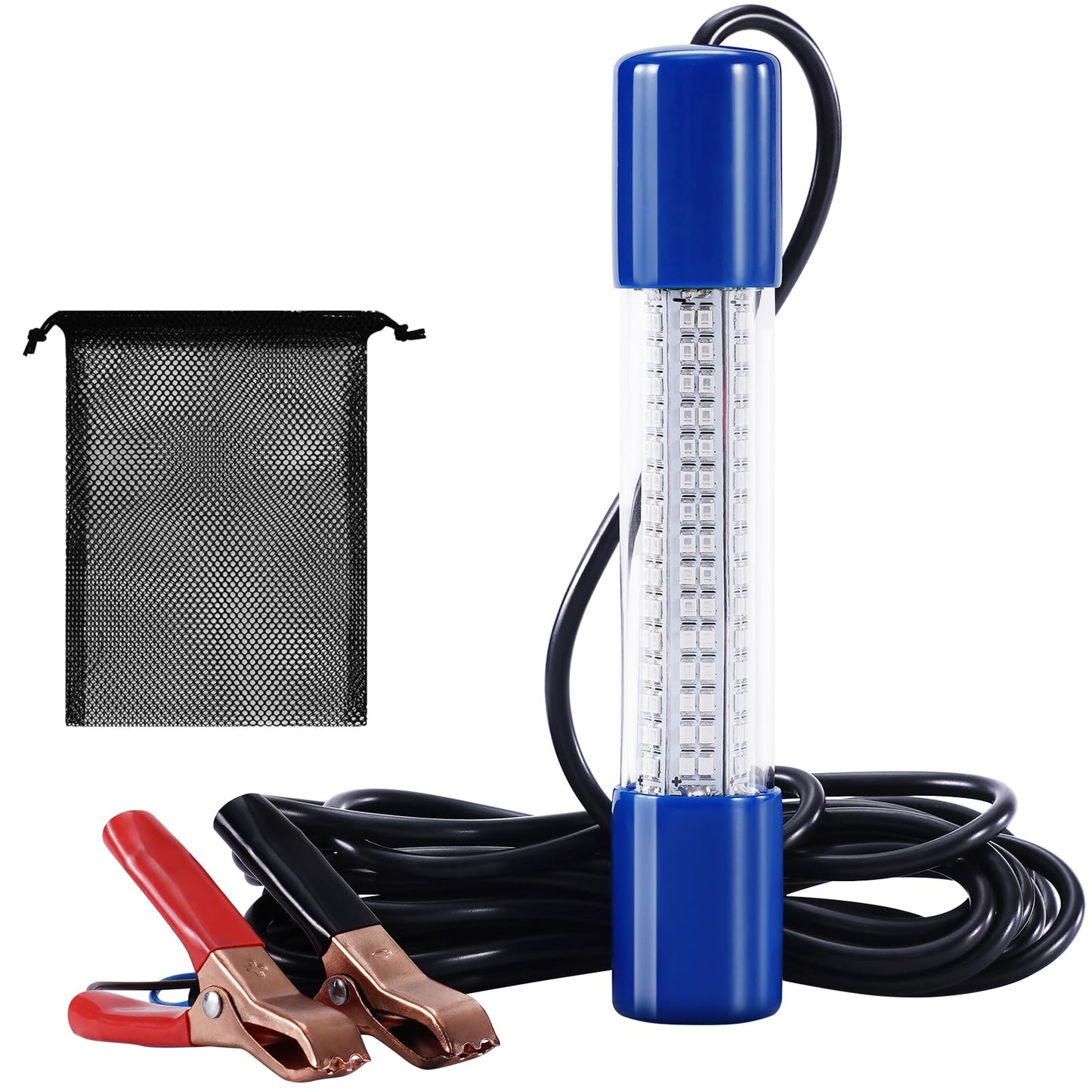 18W Green Underwater Fishing Light, IP68 Waterproof LED Fish Bait Light 1200LM Submersible Attractants Lamp on Boats/Docks for Night Snook Crappie with Battery Clips, DC 12-24V, 16.4ft Cable
