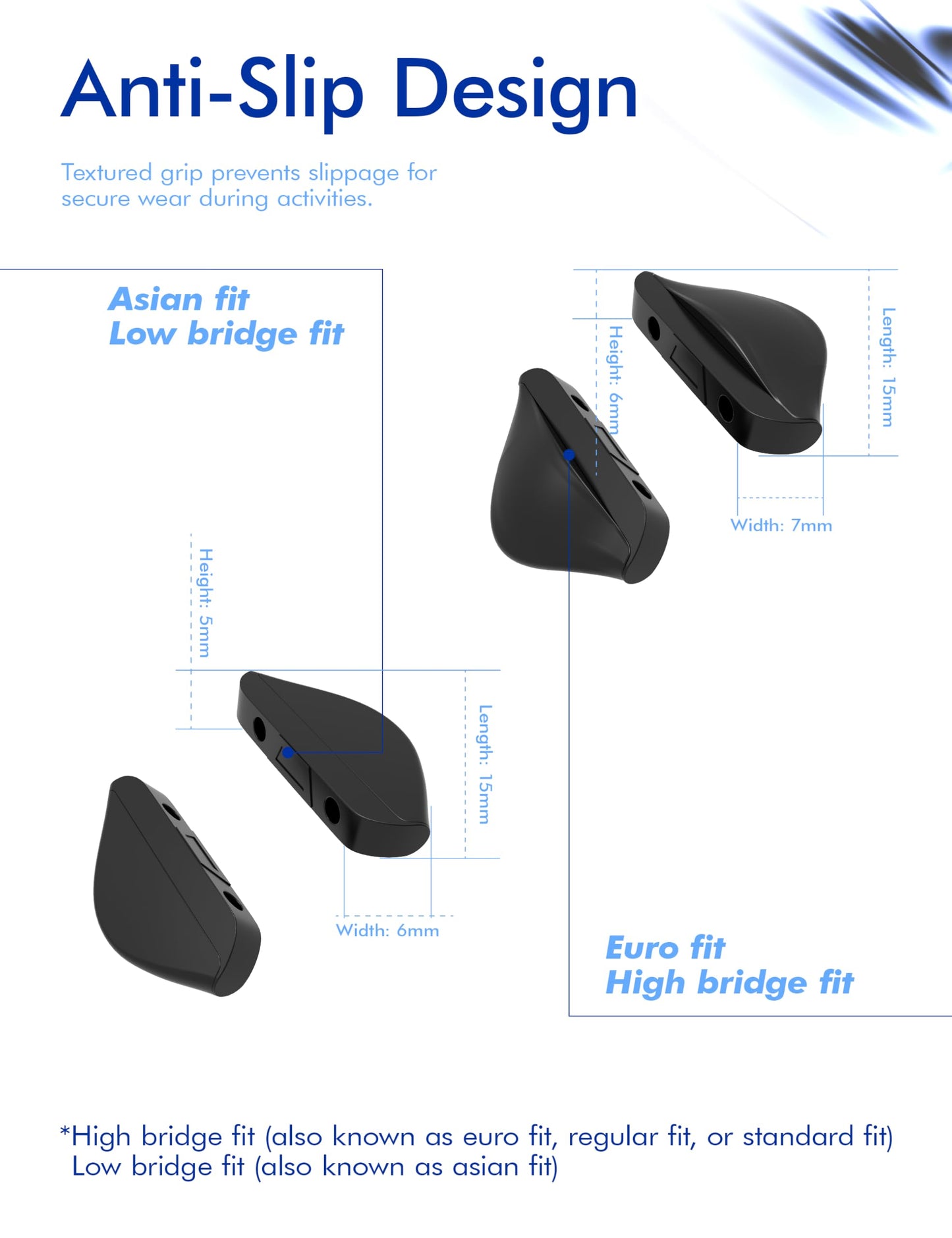 SAUCER Replacement Nose Pieces Pads for Oakley Double Edge OO9380 Sunglasses - Black Hard Base Asian Fit