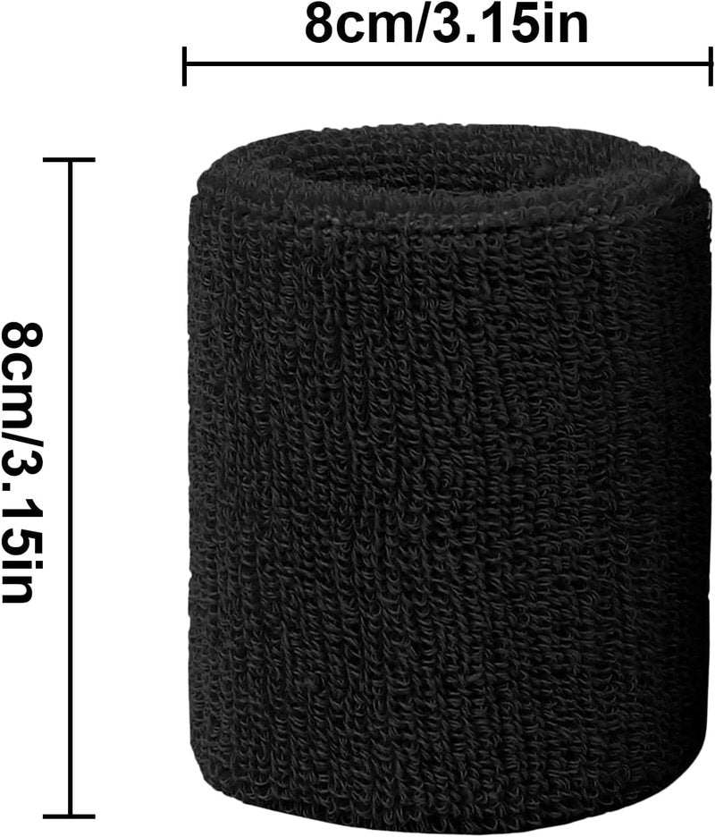 6 Pack Breathable Cotton Sweatbands for Men & Women | Athletic Wristbands for Running, Basketball, Football - Black