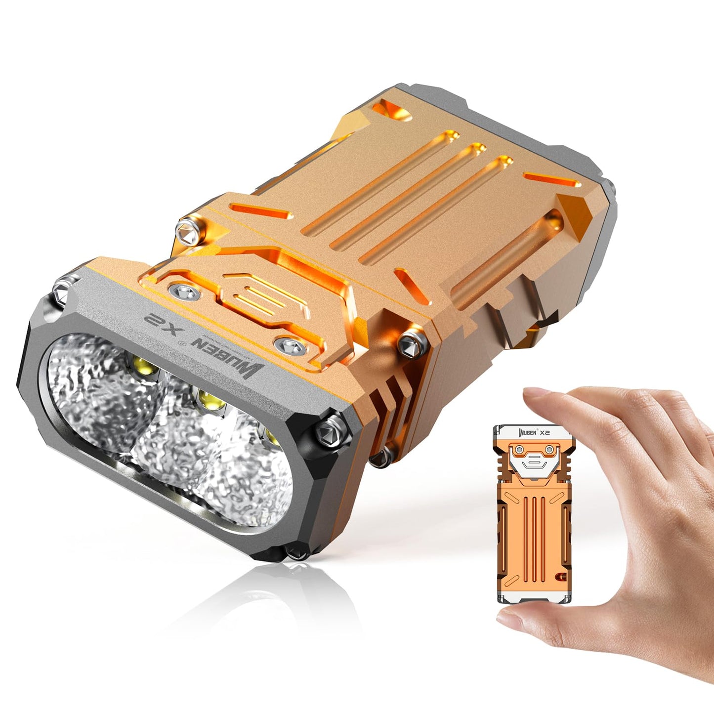 WUBEN X2 1,800 High Lumens Outdoor Pocket Flashlight 90+ High CRI, 175° Floodlighting Mini Rechargeable Flashlight for EDC, Camping, Night Walk, Emergency with 6 Light Modes(Copper)