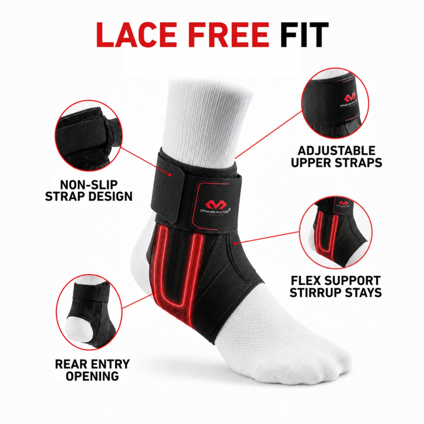 McDavid Ankle Brace, Low Profile Lace-Free Phantom Ankle Braces for Men Basketball and more. Lightweight Design, Advanced Strapping & Flex-Support