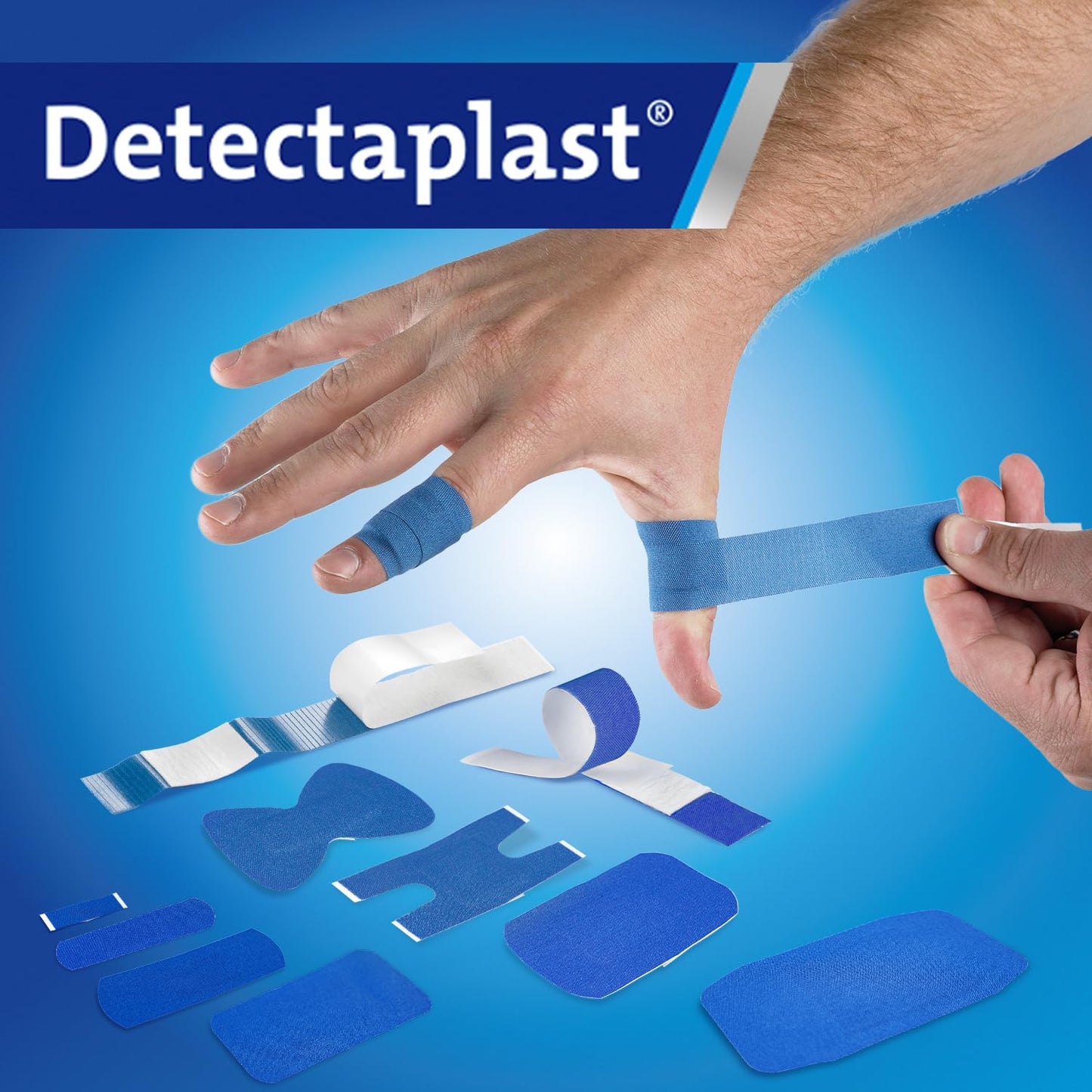 Detectaplast Blue bandaids Elastic, Metal detectable and Flexible bandaids, Essential for Catering First aid kit in Food handling environments, Kitchen aid, 0,98 x 2,83 inches, 100 Strips