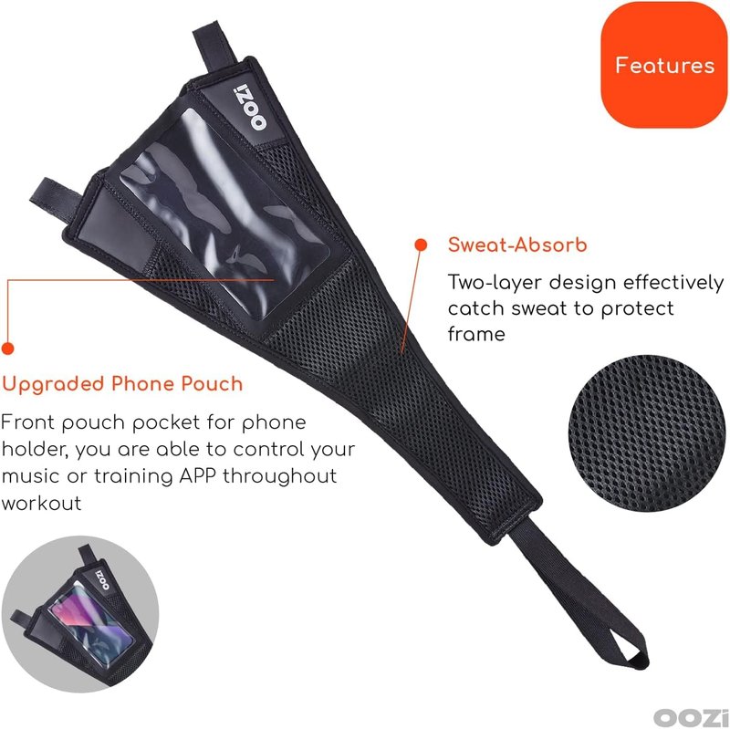 OOZi Bike Sweat Guard Bicycle Trainer Sweat Net with Phone Pouch Bike Frame Protector Bike Sweat Catcher for Indoor Cycling Training