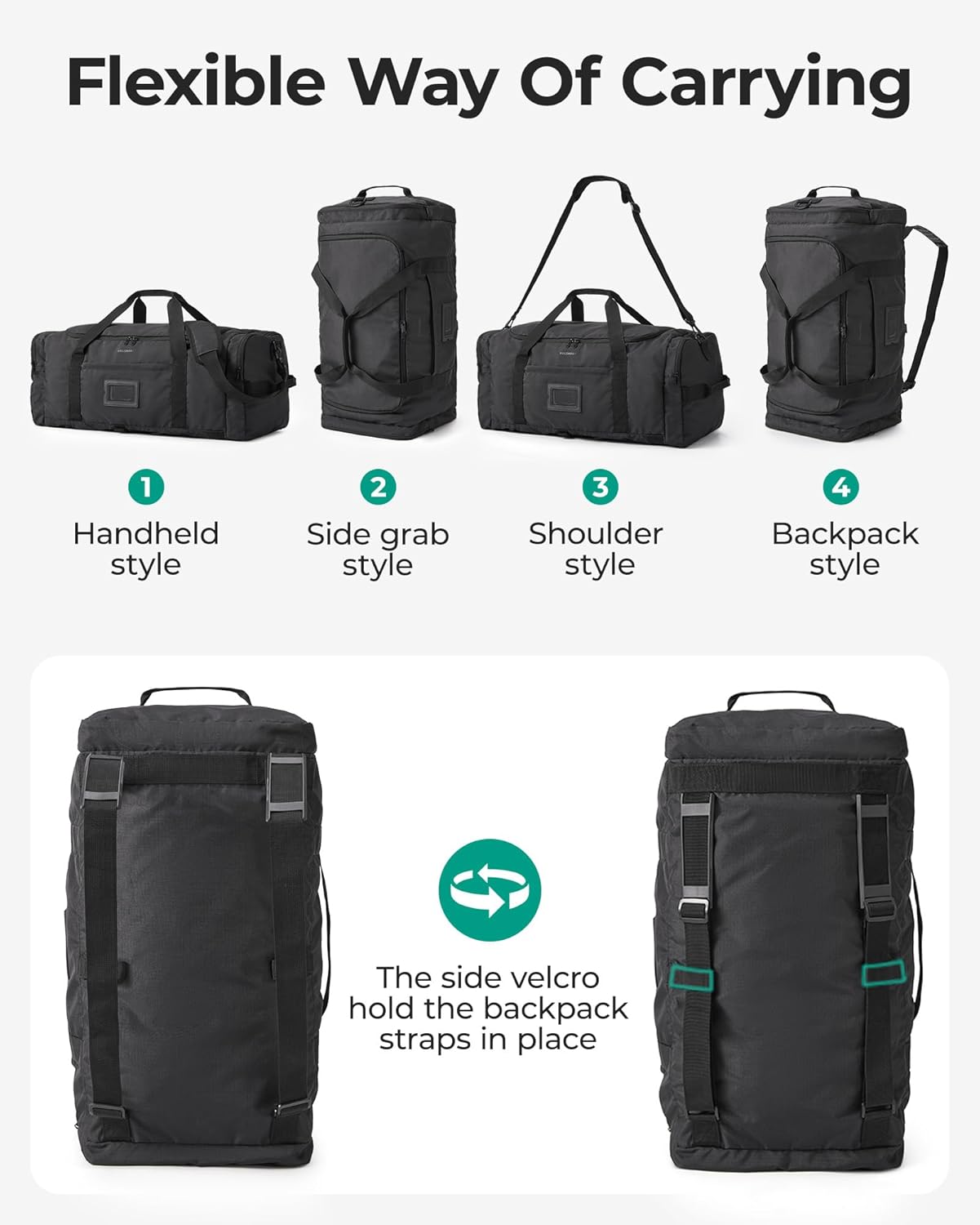 60L Foldable Duffle Bag - Large Travel Duffel & Backpack | Army Green