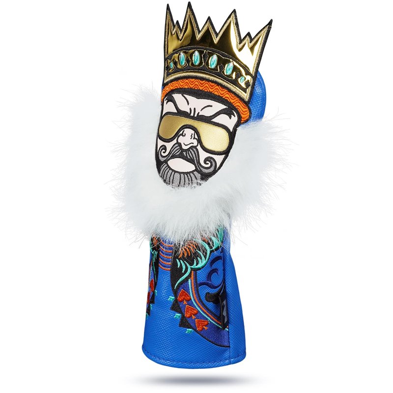 Craftsman Golf Synthetic Leather King with Crown and Beard Blue Golf Club Hybrid Rescue Headcover Cover with Interchangeable Tag