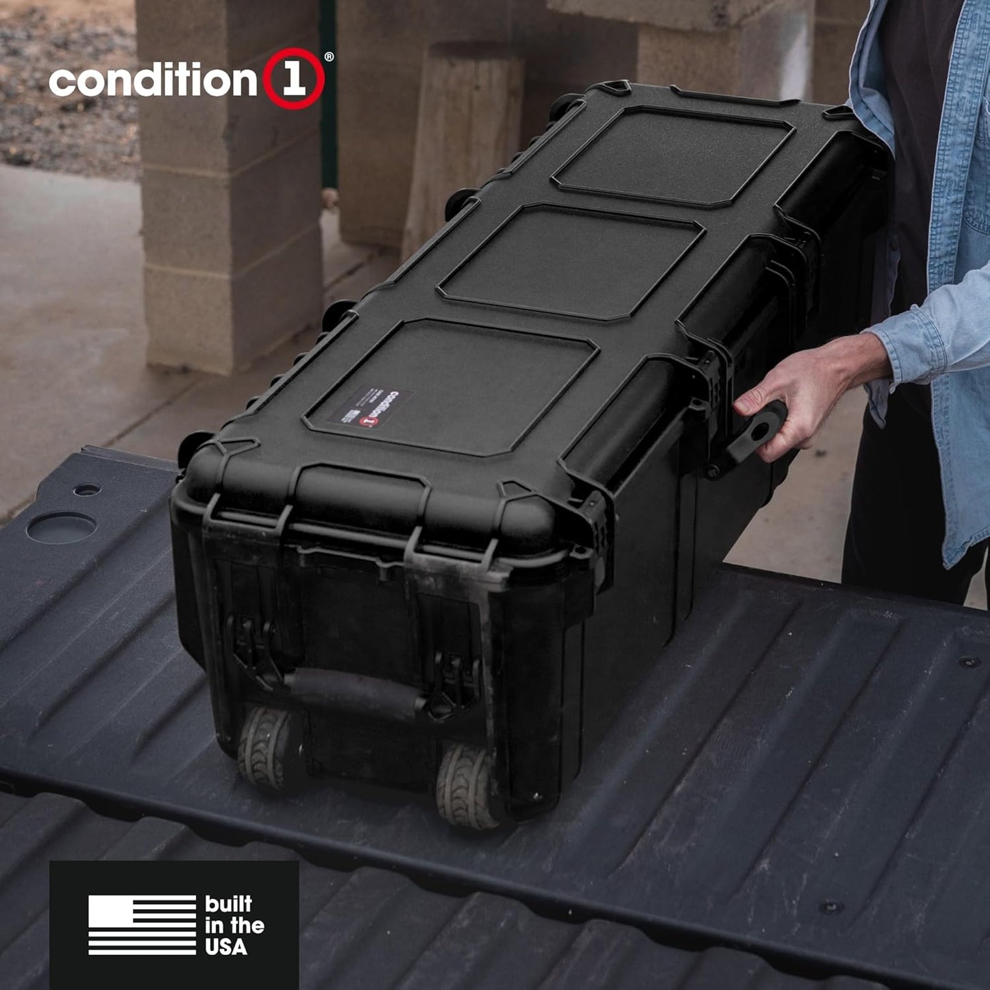Condition 1 Waterproof Hard Case with Wheels - Lockable, TSA Approved, IP67 Rated | Black, 45” Travel Gear Storage
