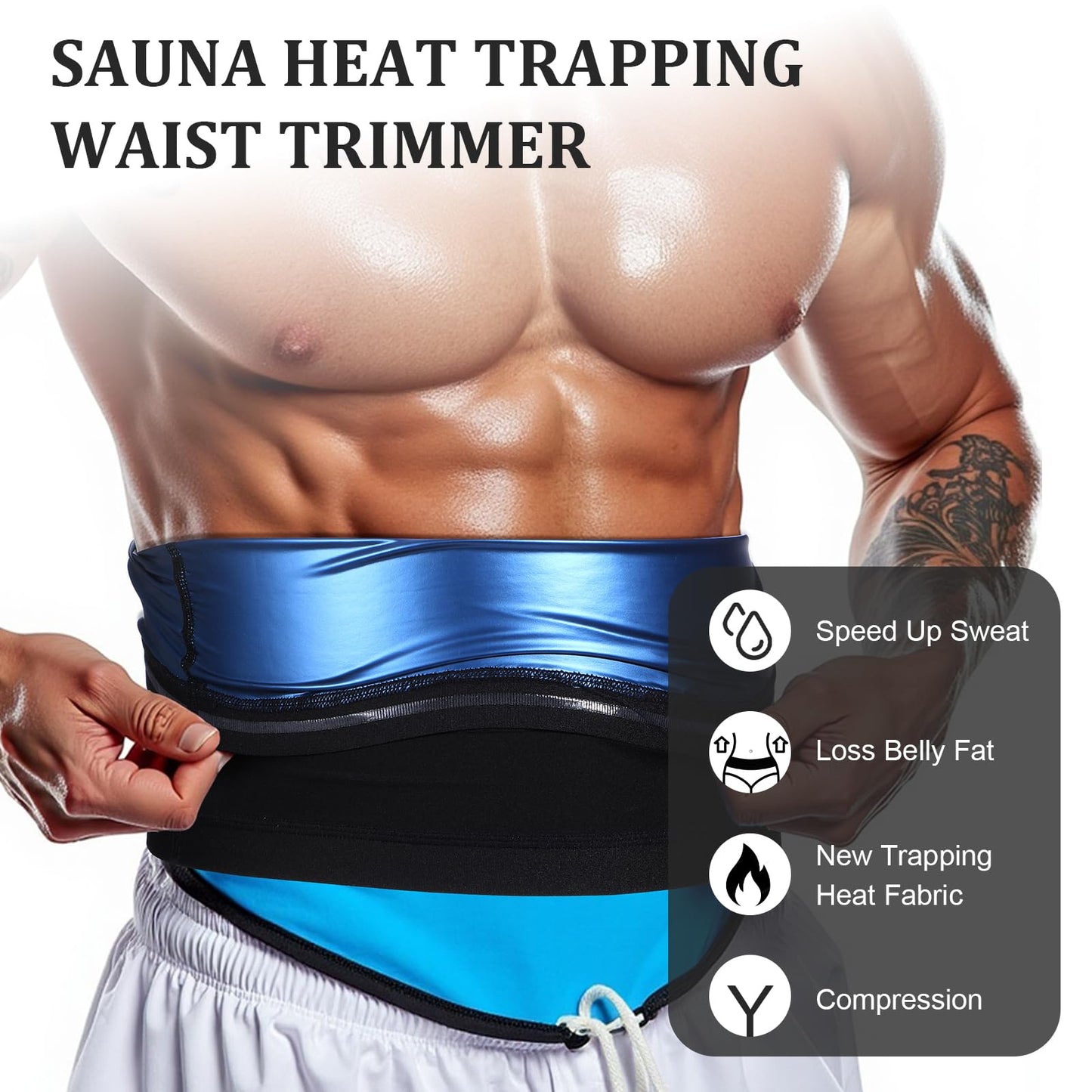 Qianyu Waist Trainer Trimmer Workout Stomach Wrap Belt Sweat Belt Band for Men Lower Belly Cincher Sauna Band Body Shaper Tummy Control For Bodybuilding Exercise Sculpt Gym Accessories