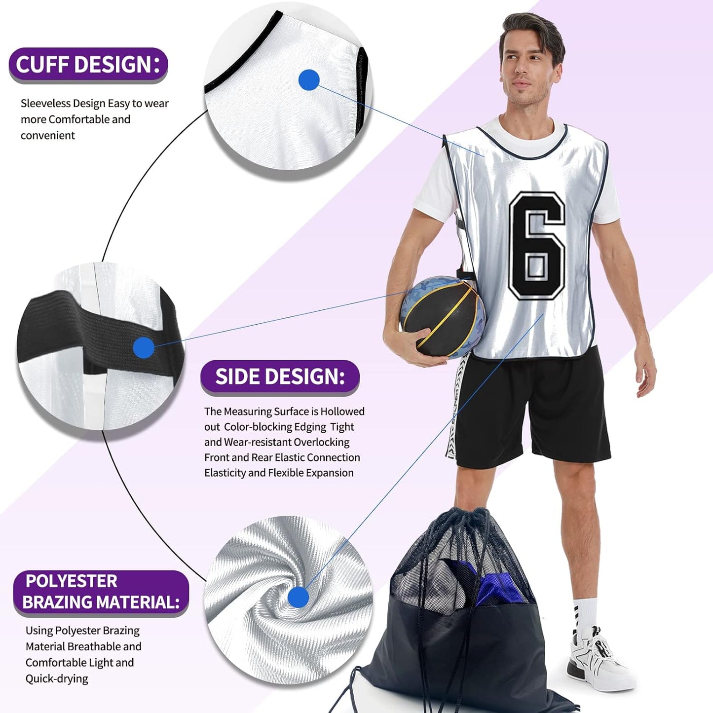 Numbered Sports Pinnies - Practice Vests for Soccer & Basketball | Set of 12 for Youth & Adults