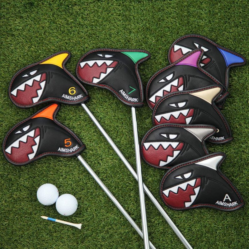 AIMSHARK Coloring Golf Iron Covers/9pcs Set/Golf Head Covers (Black Set)