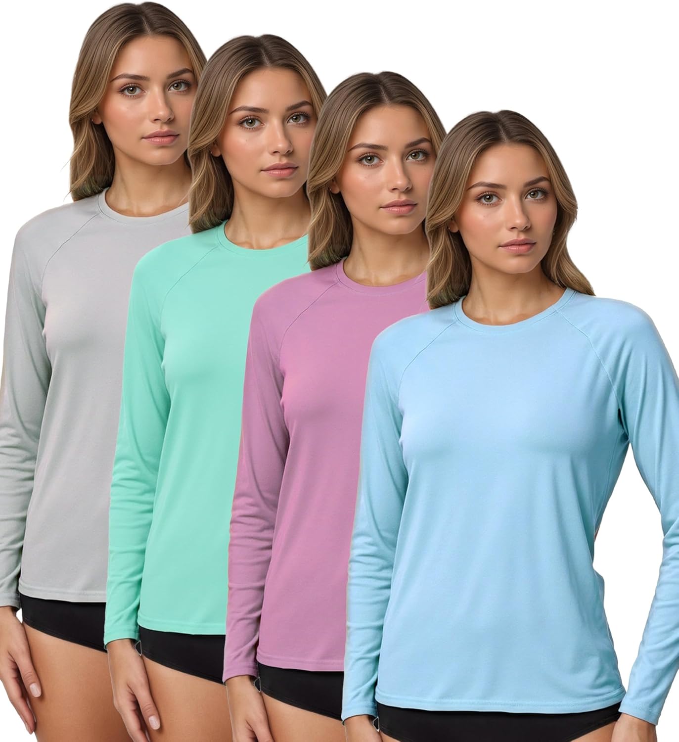 4 Pack Women's Rash Guard - UPF 50+ UV Sun Protection Long Sleeve Swim Shirt | Ideal for Workout & Hiking