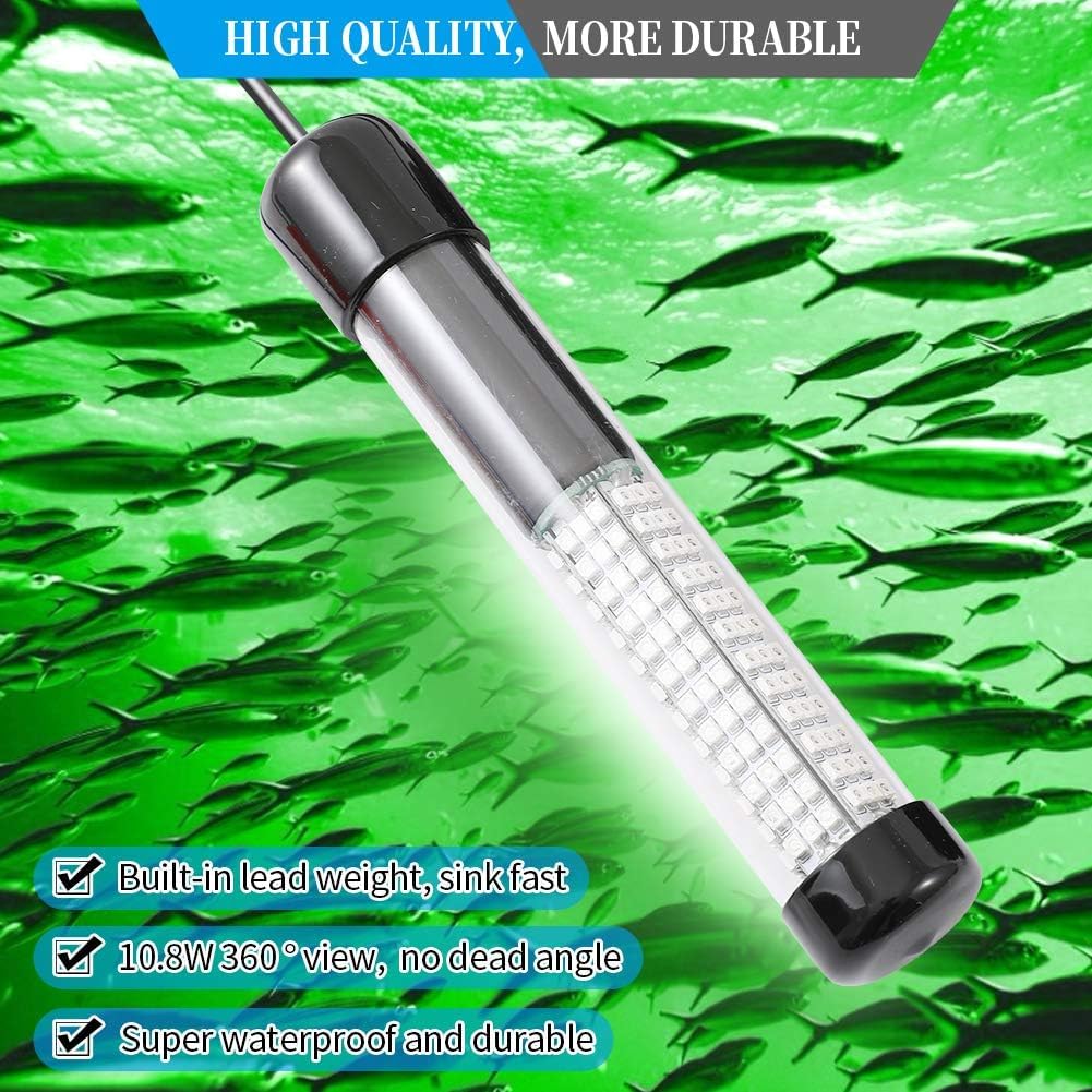 SAMDO IP68 12V LED Underwater Fishing Light 1080 Lumens Fish Attracting Lights, Night Fishing Light 10.8W Upgraded