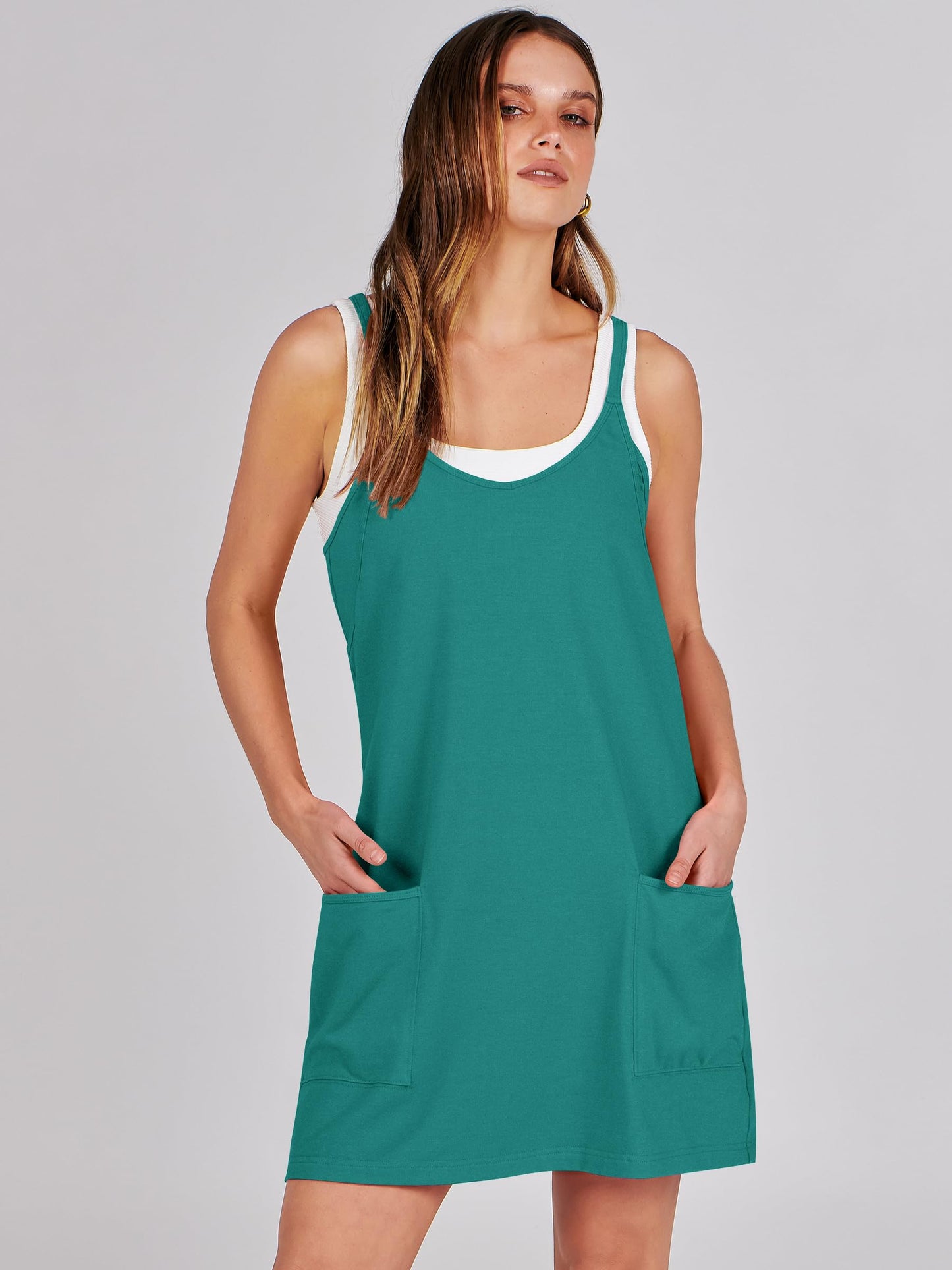 ANRABESS Women Athletic Dress Summer Tennis Workout Active Sports Mini Romper Dress Built in Shorts Travel Vacation Clothes Teal Large