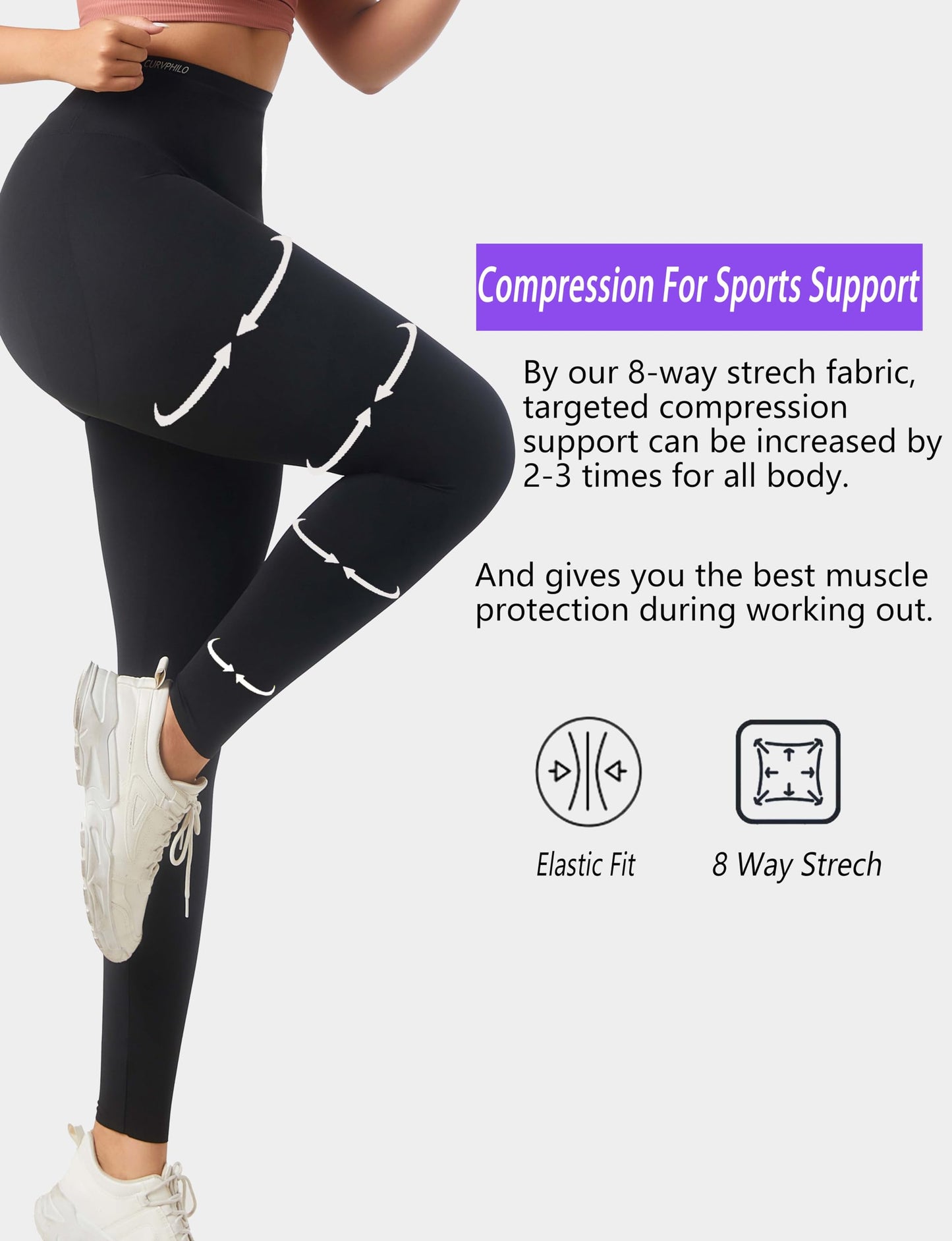 Curvphilo Compression Leggings Butt Lifting Tummy Control Stretchy Pants Yoga Pants Seamless High Waist Shapewear Tights(XL/XXL, Black)