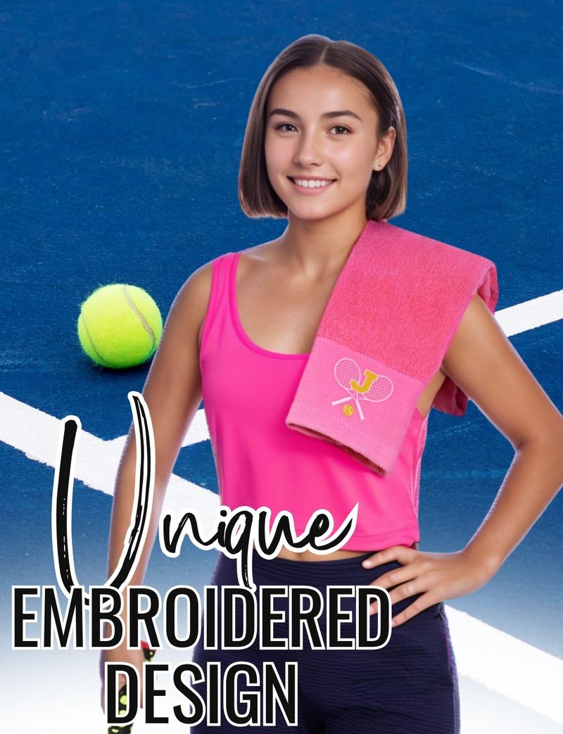 CybGene Embroidered Tennis Towel, Funny Tennis Gift for Men, Women & Tennis Lovers, Soft & Absorbent, Hot Pink, Initial C
