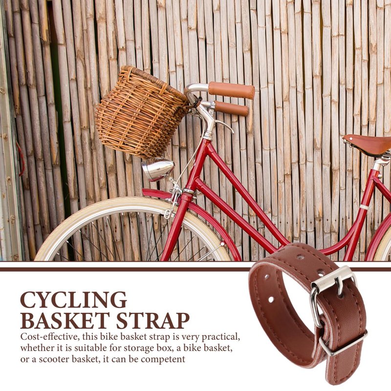 NOLITOY Leather Bike Basket Straps (2 Pack), Adjustable Replacement Handlebar Mount Straps with Metal Buckles, Weather-Resistant Synthetic Leather Belts for Vintage Wicker Bicycle Scooter Baskets