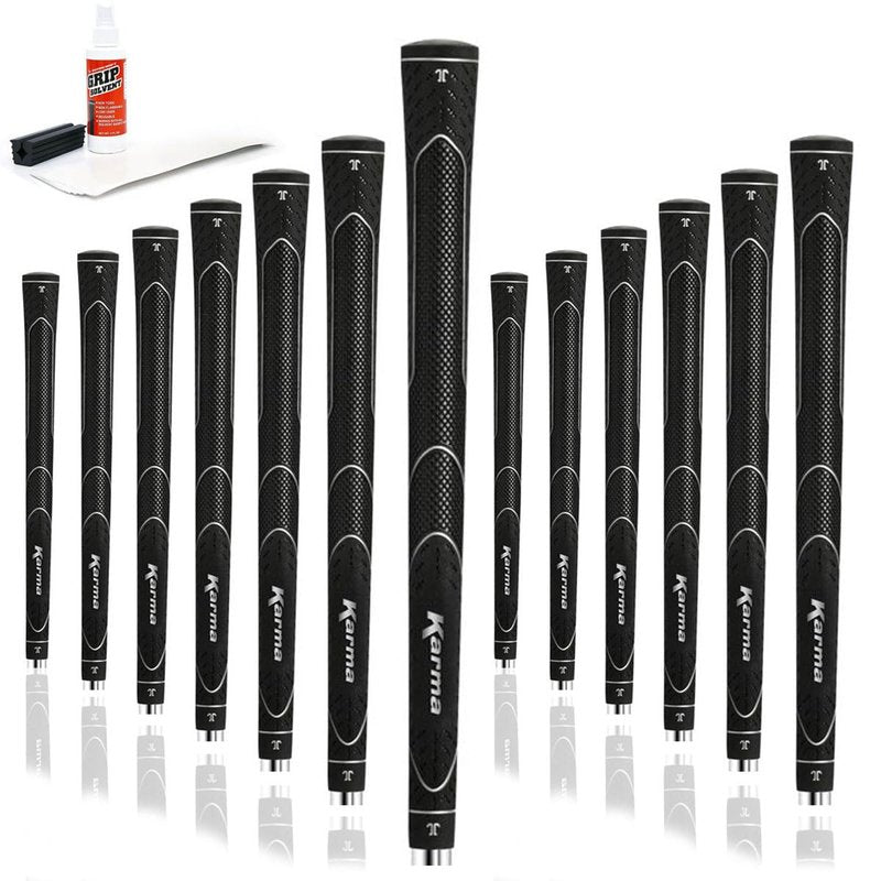 Karma Super Lite Golf Grip Kit with Tape Strips, Grip Solvent, Rubber Vise Clamp, 13 Black Oversize Golf Grips for Men