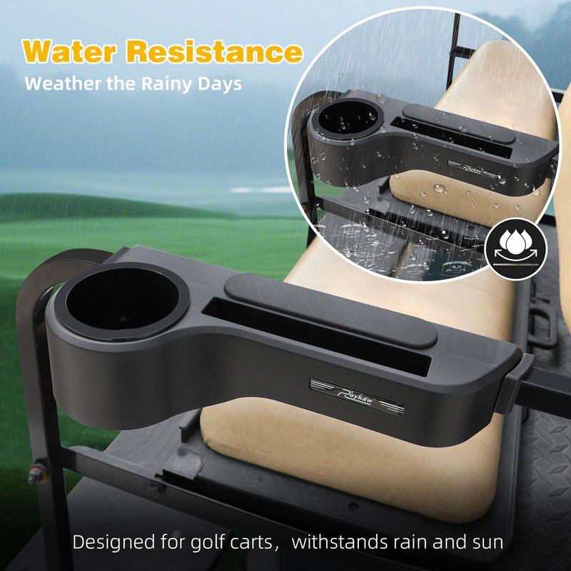 Roykaw Golf Cart Armrest with Cup Holder,No Drilling Rear Seat Arm Rest, Universal Compatible with EZGO Club Car Yamaha Square Frame Model, with Cup Holder & Phone Holder,Black