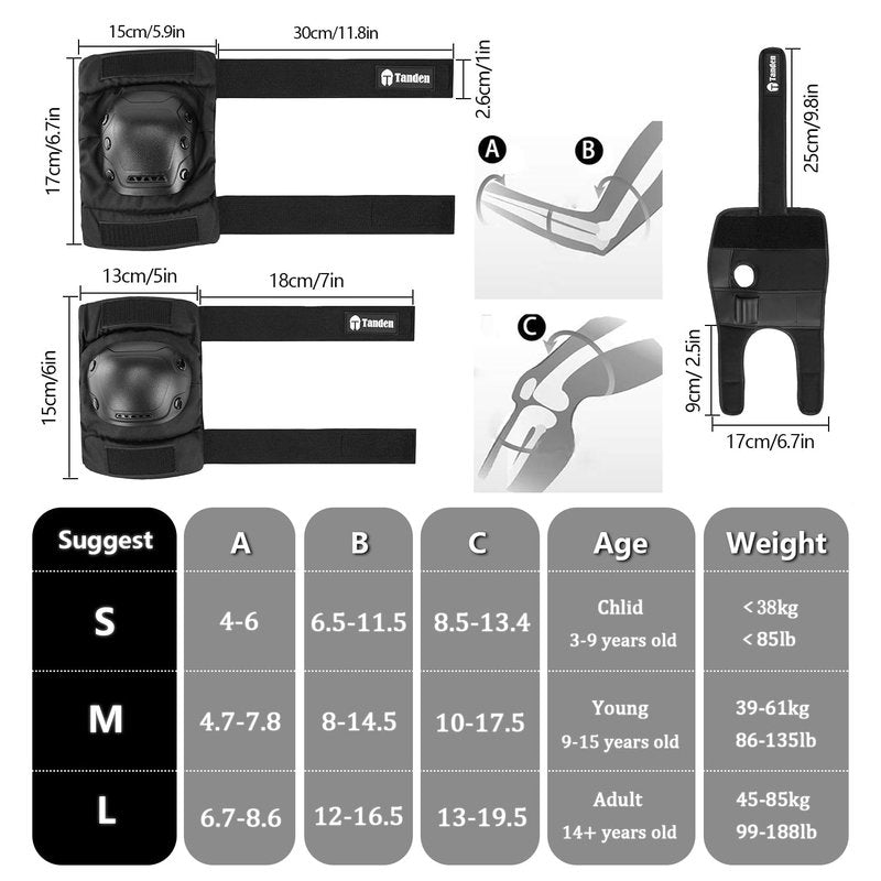 Tanden Skate Protective Gear Adult Knee and Elbow Pads for Roller Skating Pads Adult, Skateboard Knee Pads Elbow Pads Wrist Guards