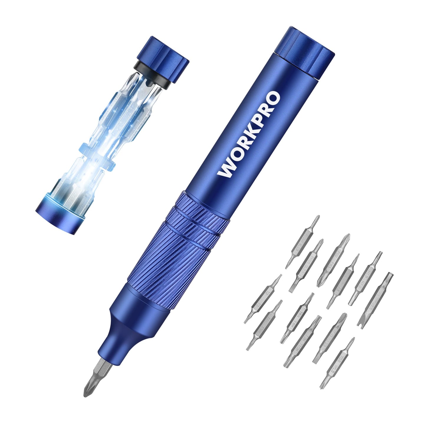WORKPRO 24 in 1 Multi Bit Mini Screwdriver Set Magnetic, Manual Pen Screwdrivers, Tough S2 Steel Small Screwdriver Bits for Eyeglass, Watch, Laptop, Phone, Jewelry and Electronic, Blue