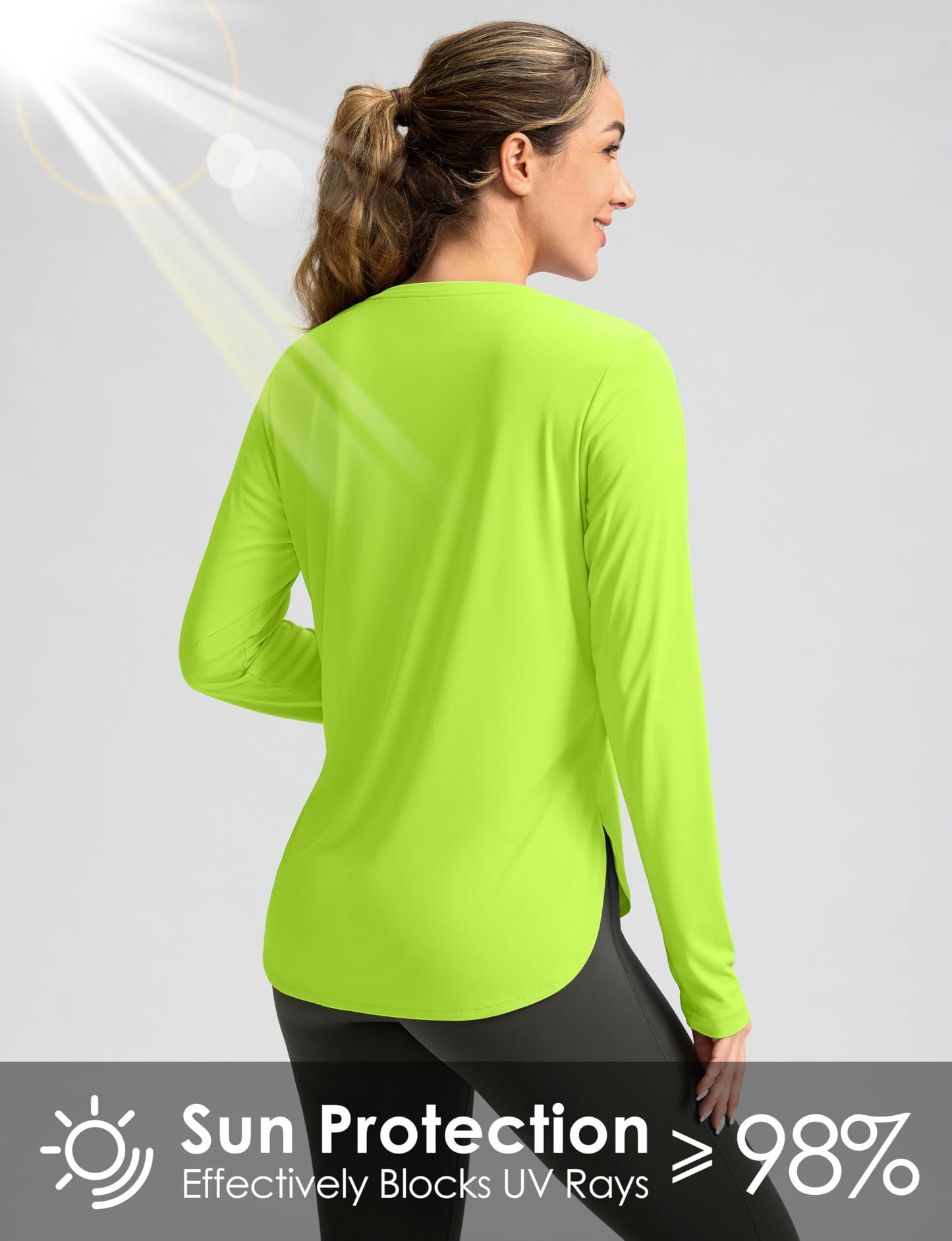 Women's Sun Shirts UPF 50+ Long Sleeve UV Protection Shirt Lightweight Quick Dry Workout Hiking Tops for Women(Bright Green,XL)