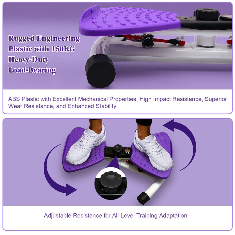 Nereusfwater Waist Twister Machine, 330 lbs Capacity, Noiseless Anti-Slip Twist Board with Resistance Bands, Adjustable Tension Knob & Foot Massage, Digital Display Tracks Time, Reps & Calories, Home Core Trainer for Men & Women (purple，with a display sc