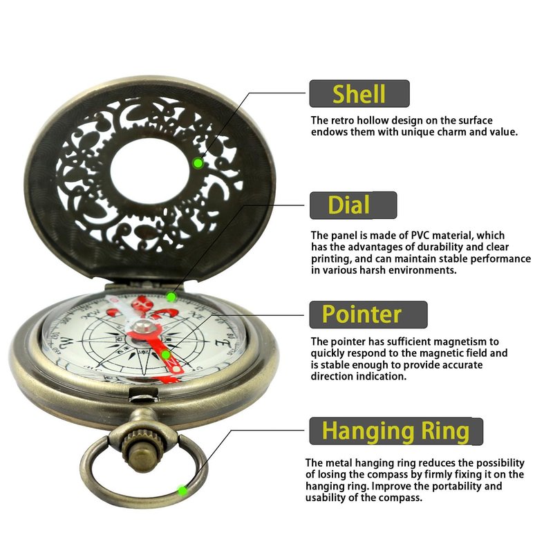aiGear Retro Pocket Compass, Copper Alloy Compact Portable Waterproof Design for Hiking, Climbing, Camping, Collection and Gift