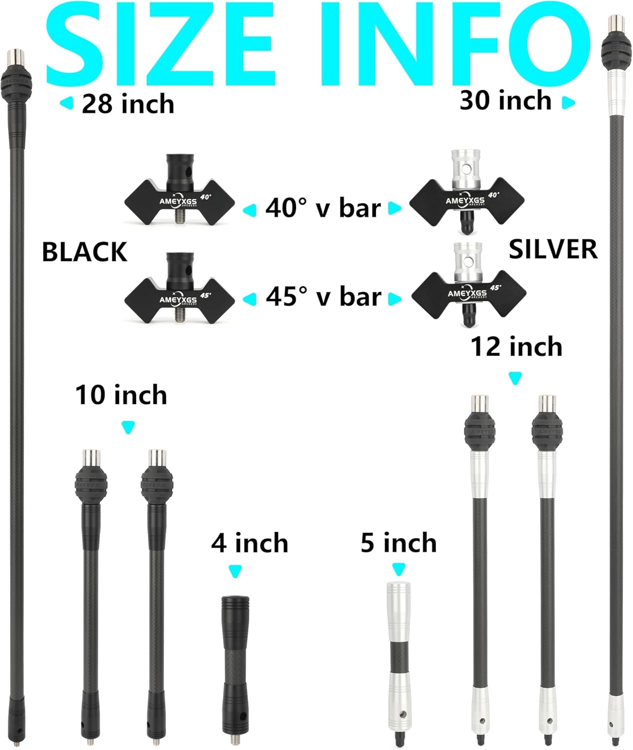 Archery Bow Stabilizer Set - 3K Carbon Balance Bar with Rubber Weights | 4-30 Inch Options for Recurve & Compound Bows