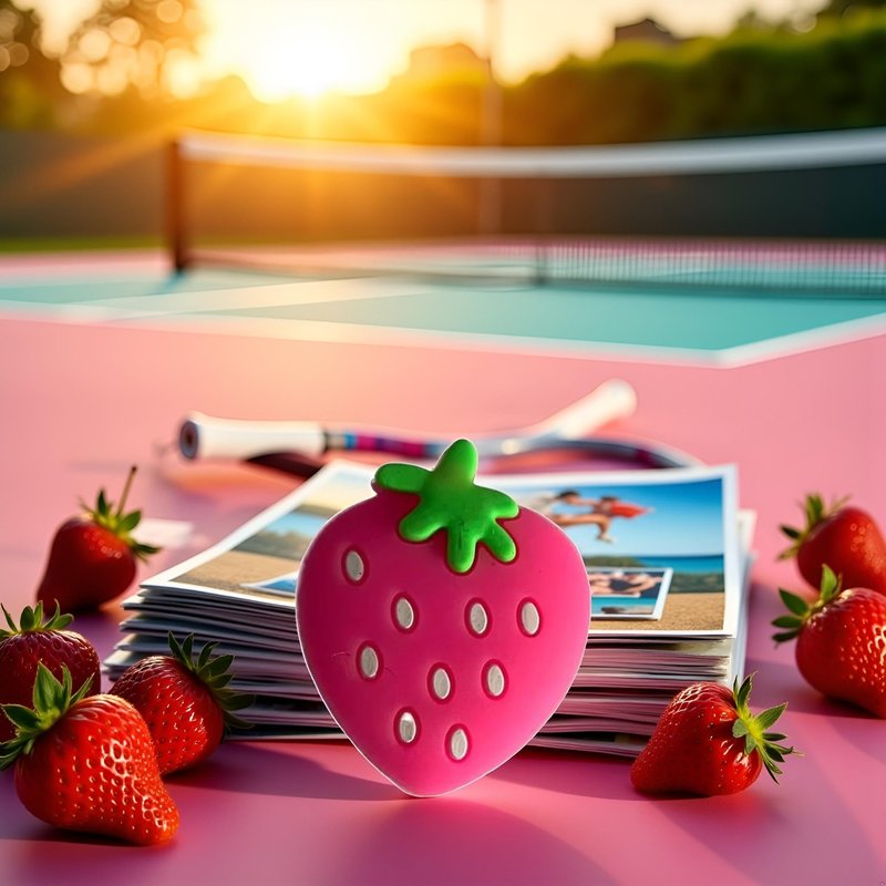 Myuiao Jinshining Pink Strawberry Tennis Racket Vibration Dampener Soft Silicon Racket Dampener Cartoon Shape Tennis Racquet Shock Absorbers Tennis Racket for Racquetball