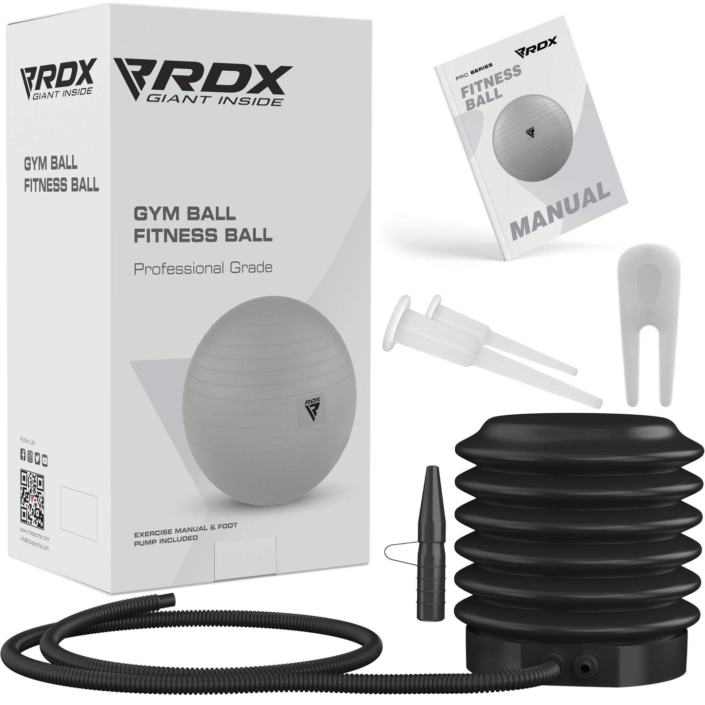 RDX Exercise Ball Anti-Burst Extra Thick PVC Material, Soft Swiss Balance Ball with Quick Pump for Yoga Pilates Stretching Fitness Birthing Pregnancy Office Home Gym Workout Training, Supports 250kgs