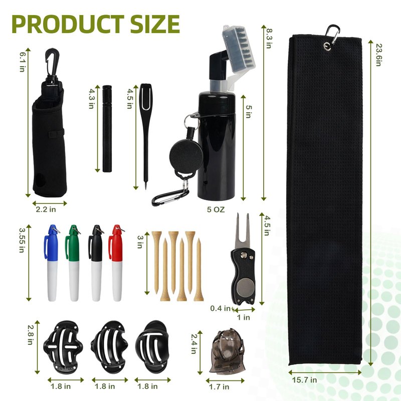 13PCS Golf Accessories Kit with Golf Club Cleaner Brush,Divot Tool and Ball Marker,Stroke Counter,Golf Tees, Ball Bag&Towel with Hook,Golf Essentials Kit Gift for Women