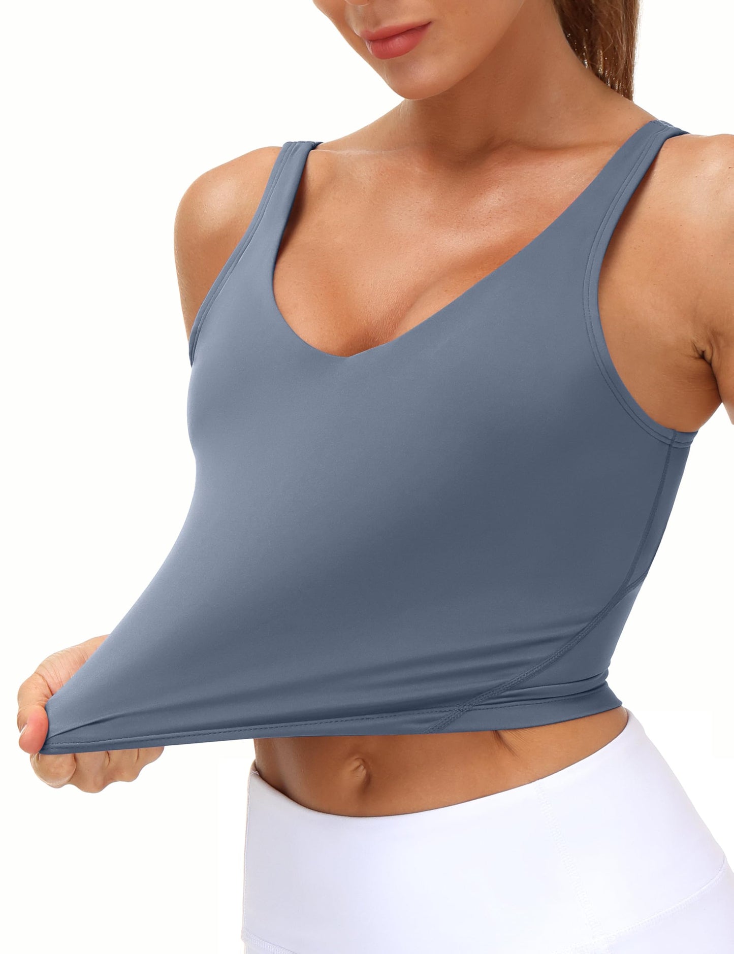 Women’s Longline Sports Bra Wirefree Padded Medium Support Yoga Bras Gym Running Workout Tank Tops (Ink Blue, Small)