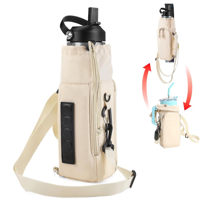 CONTAIL 2 in 1 Magnetic Water Bottle Carrier Bag for 30/40 oz Tumbler with Handle/no Handle,Bottle Pouch Holder with Adjustable Shoulder Strap,Multifunction Accessories Pocket&Carabiner